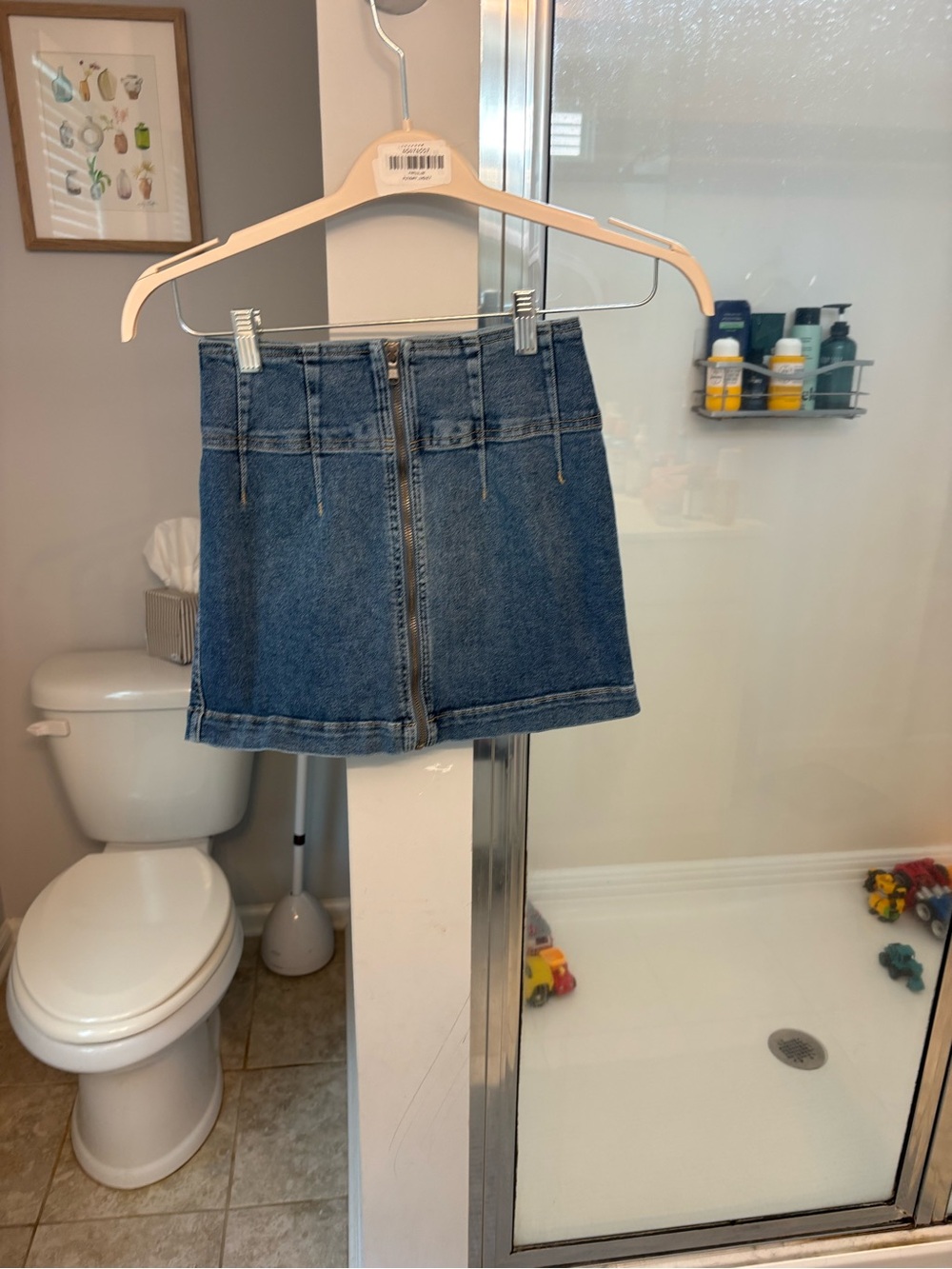 We The Free Light Blue Denim Skirt with Exposed Front Zip